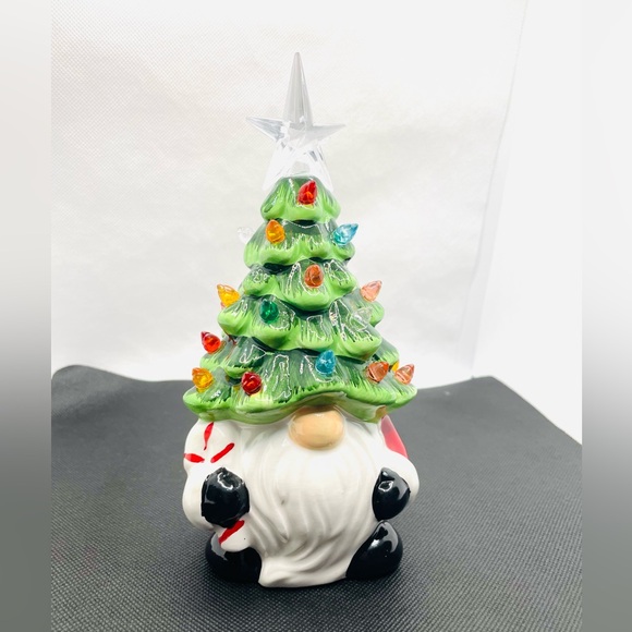 Merry Makers 8" Light-Up Ceramic Gnome Christmas Tree Multi Color Lights NIB - Picture 8 of 8